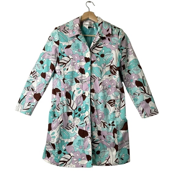 Chadwick's Vtg 70's Retro Styled Blue Floral Presley Long Button 4P Blazer - Picture 1 of 15